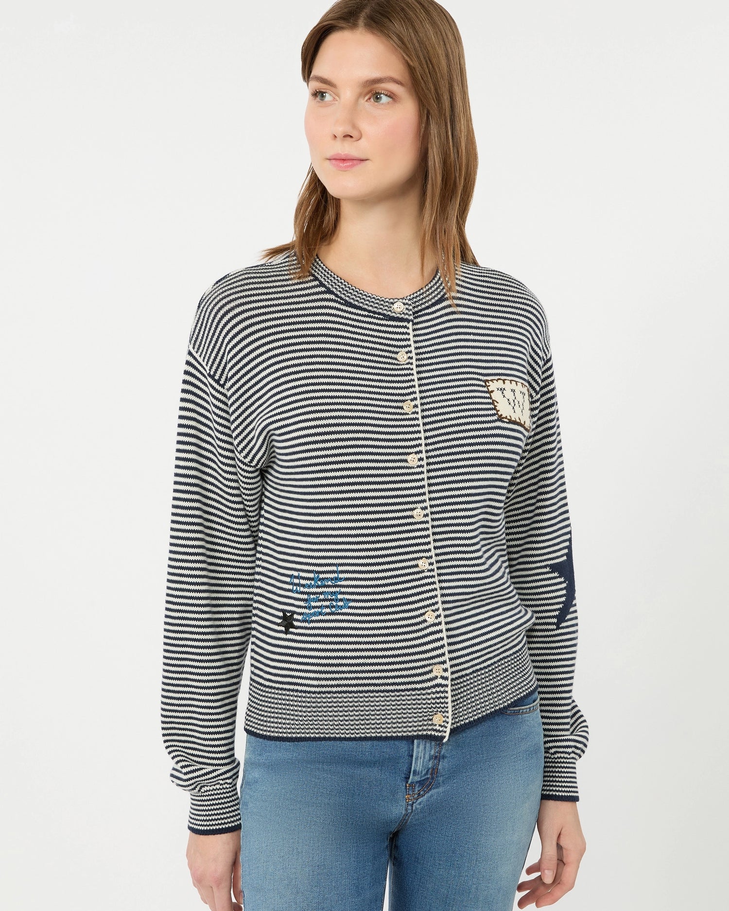 Teiera Stripe Nautical Cardigan - Navy White