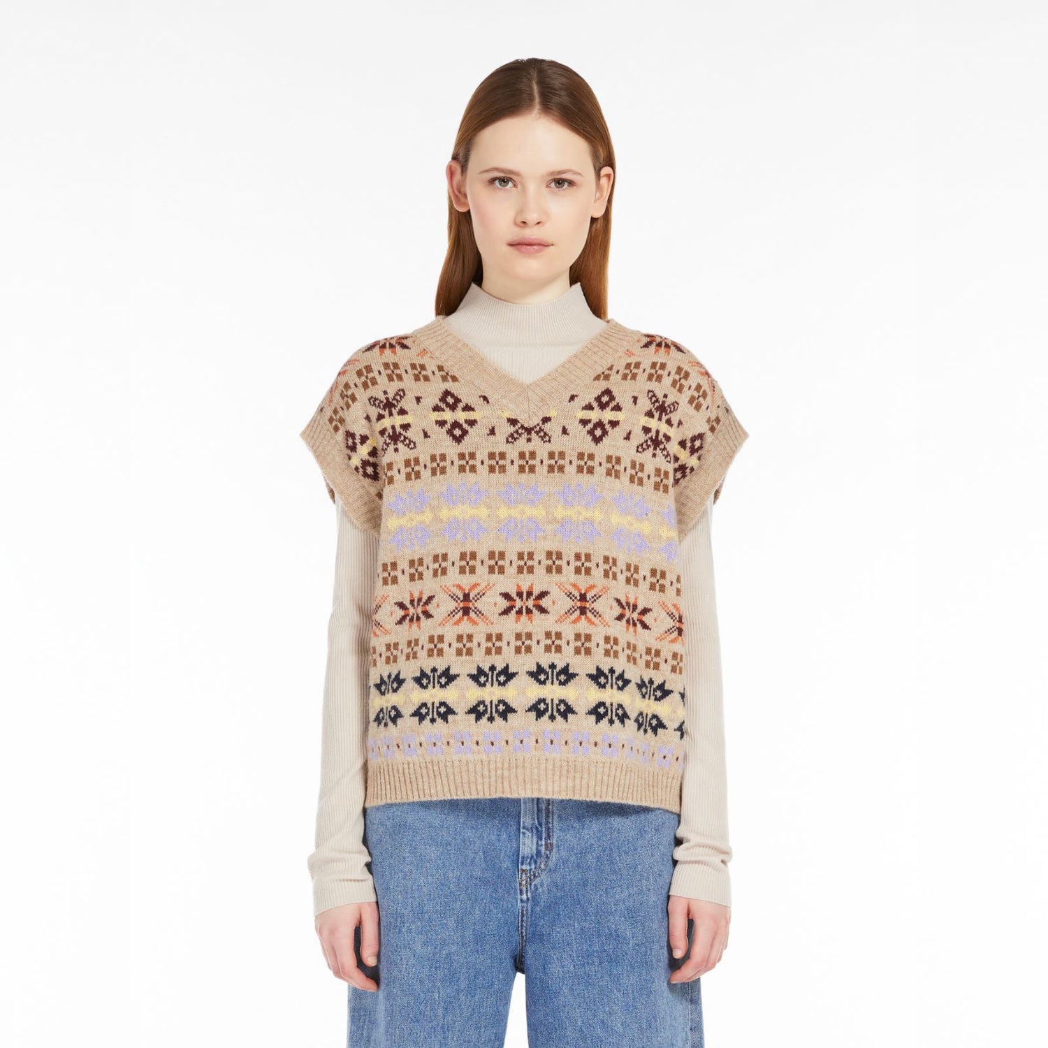 Valvola Knitted Tank Top - Camel Jacquard