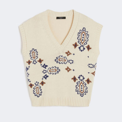 Crusca Knitted Intarsia Vest - Ivory