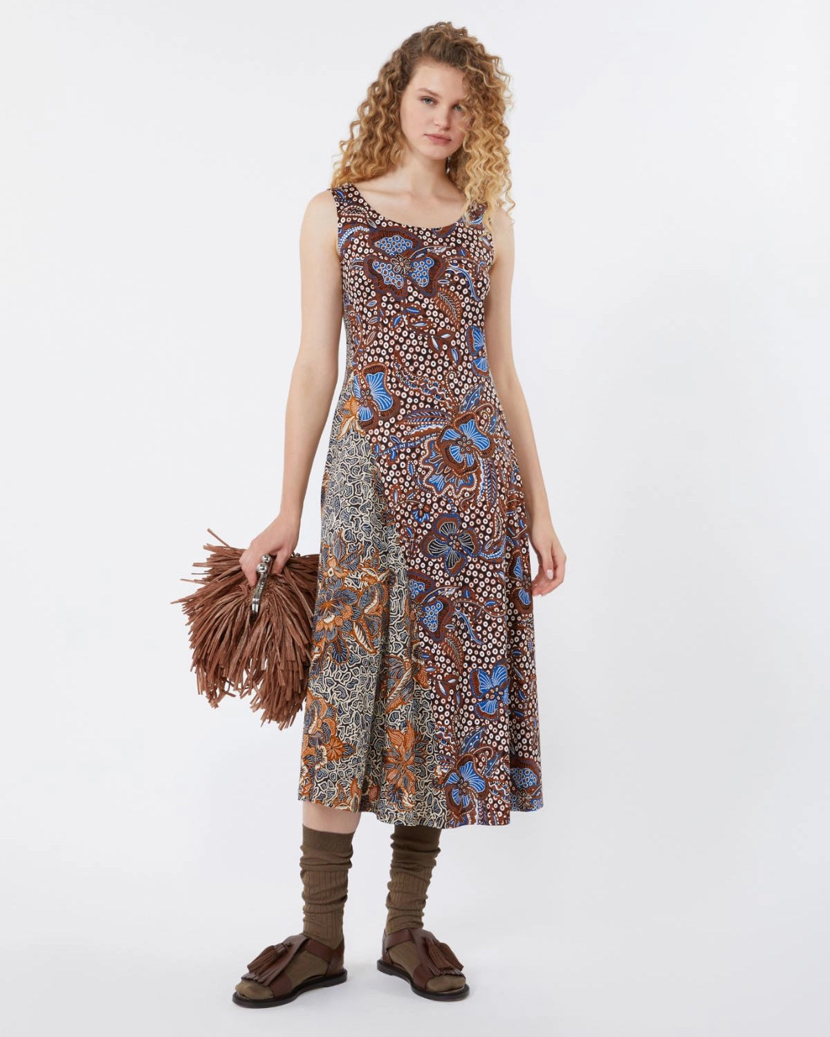 Pausa Jersey Sless Dress - Brown Multi