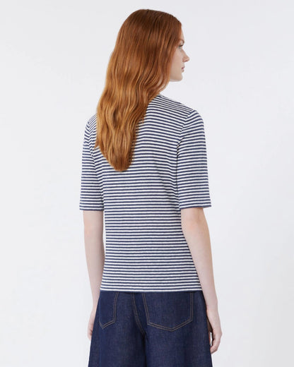 Opzione Stripe V Neck Tee - Navy
