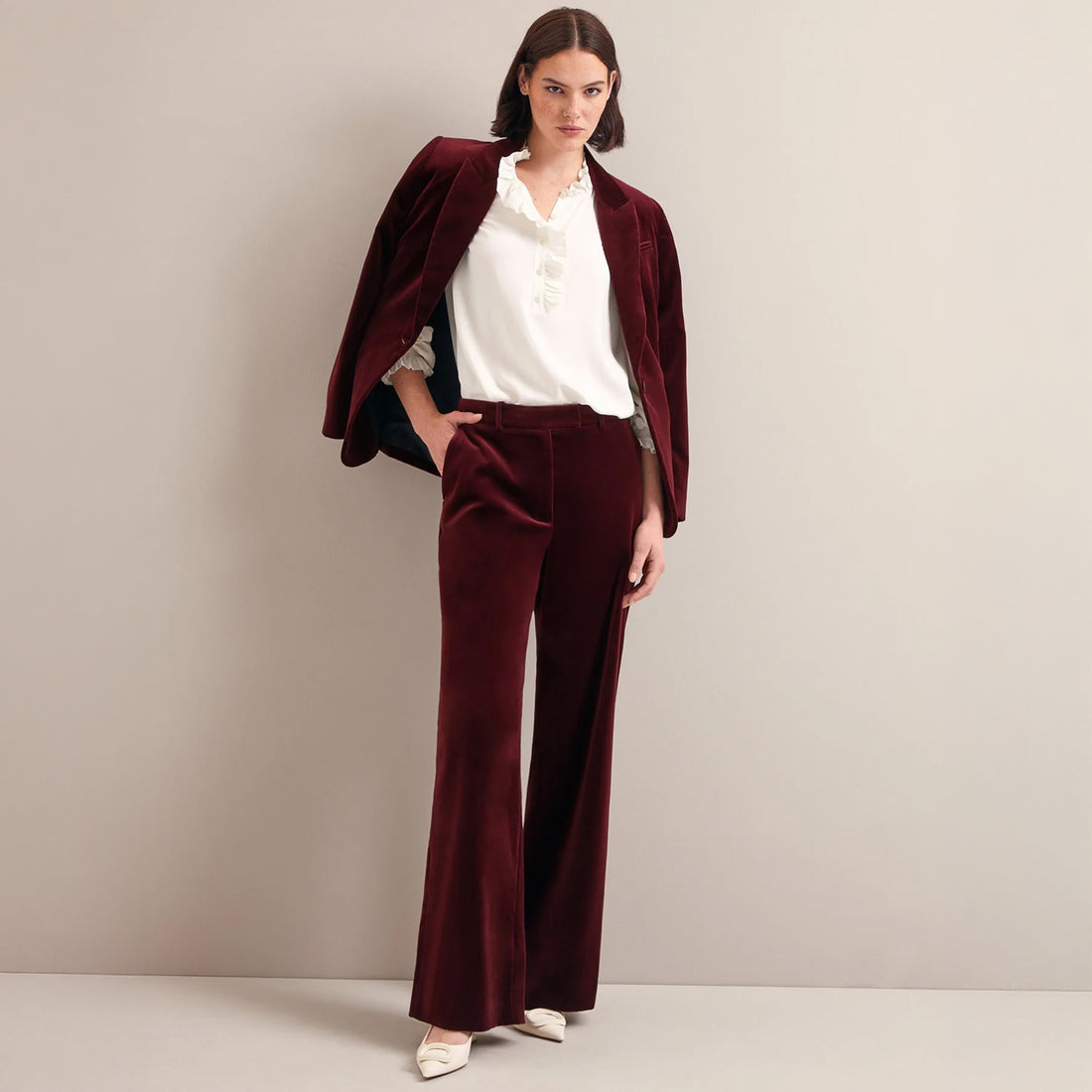Taylor Velvet Trouser - Burgundy