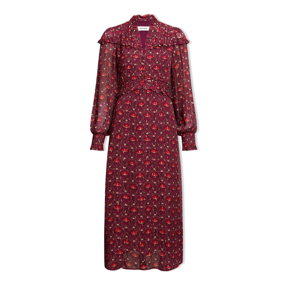 Arabella V-Neck Maxi Dress - Rust/Burgundy Carnation Print