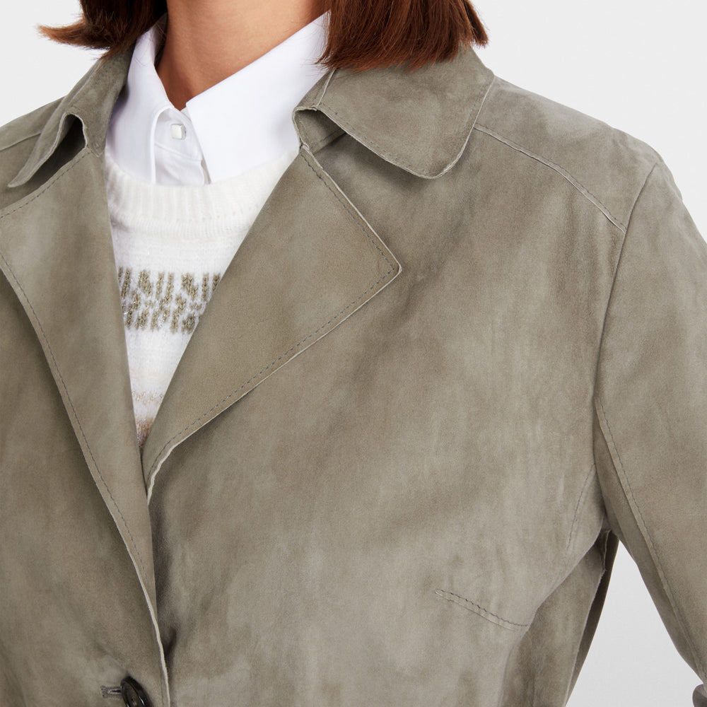 Washable Suede Long Jacket - Khaki