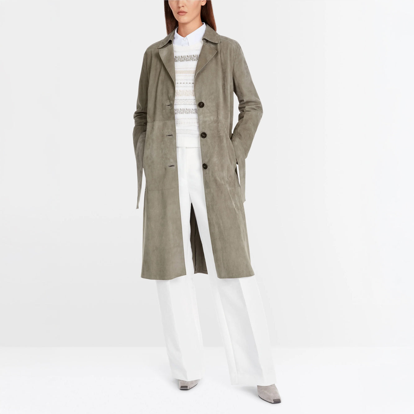 Washable Suede Long Jacket - Khaki