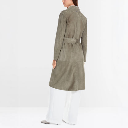 Washable Suede Long Jacket - Khaki