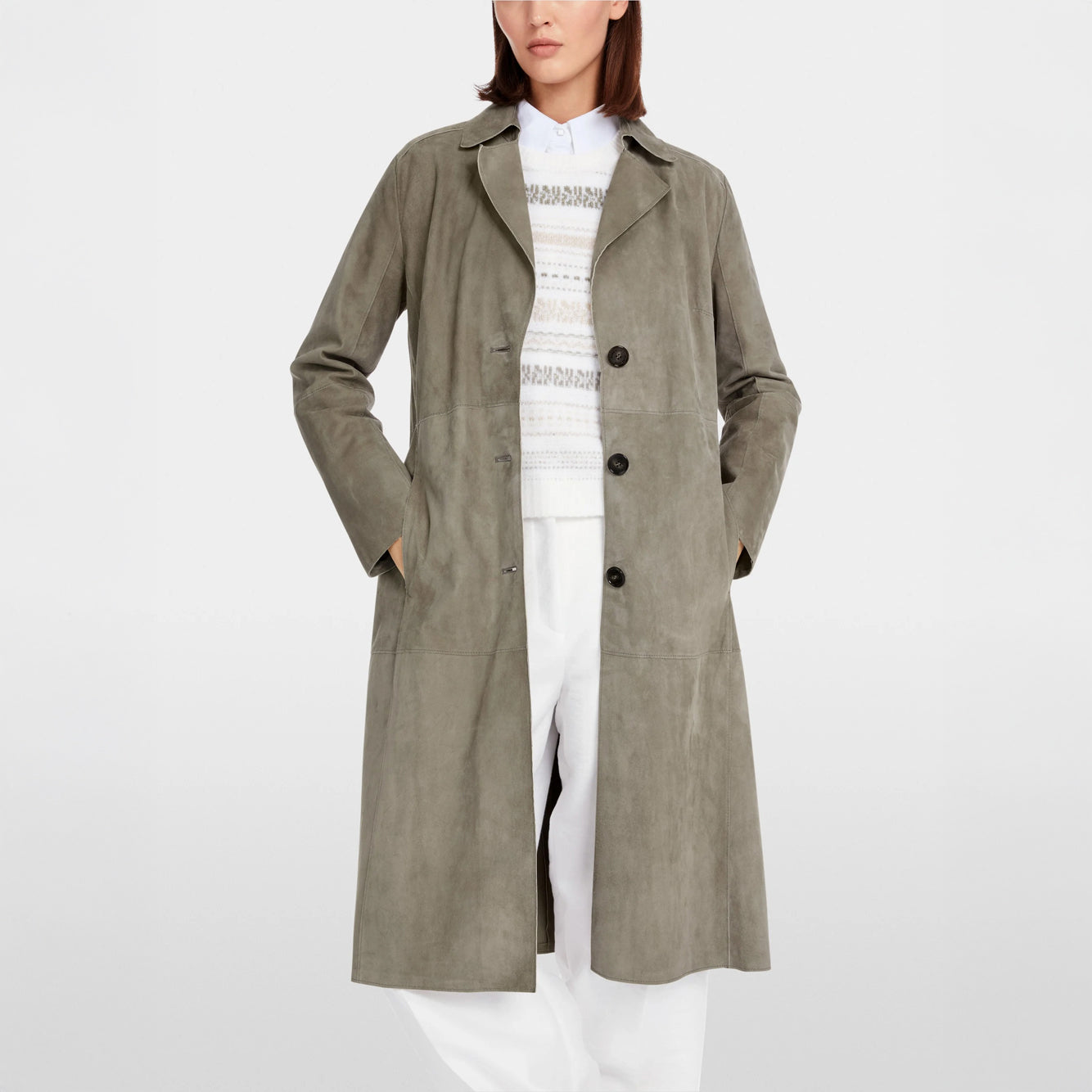 Washable Suede Long Jacket - Khaki