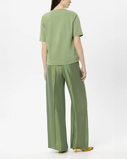 Wide Leg Silk Trouser - Moss Green