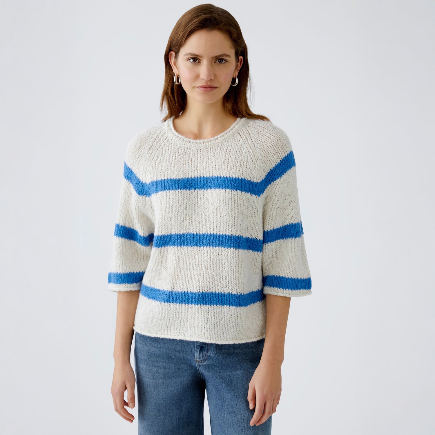 Wide Stripe Jumper - Off White / Blue