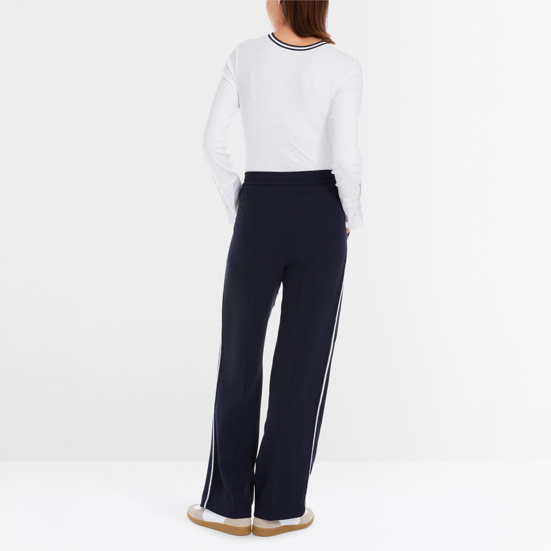 Wide Leg Braid Trim Trs - Navy