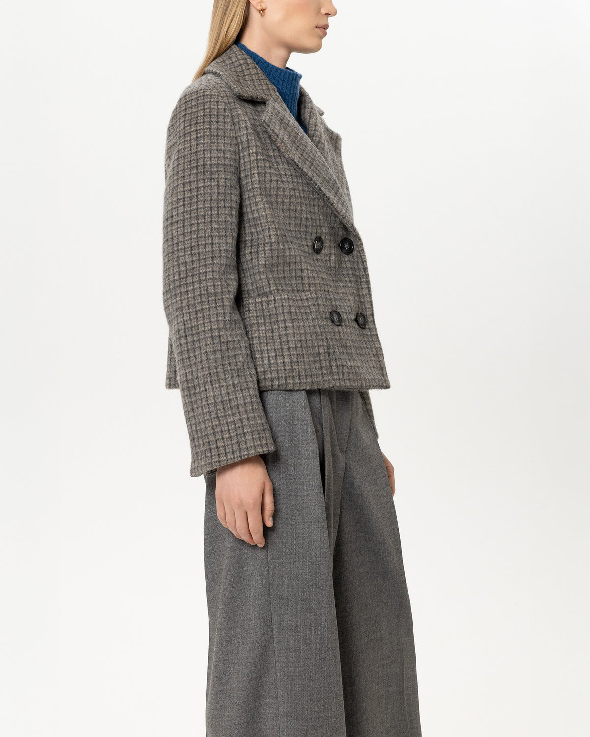 Wool Blend Check Jacket - Heather Grey