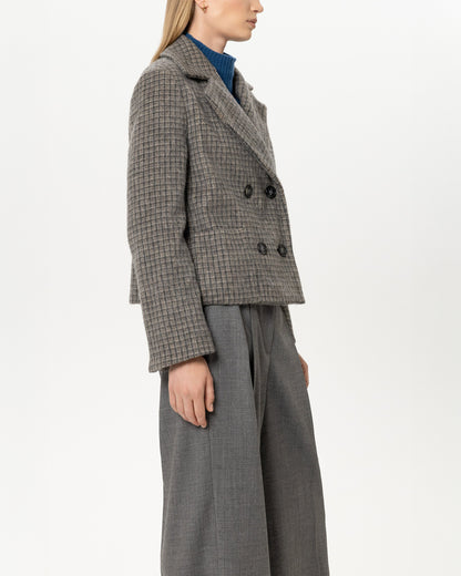 Wool Blend Check Jacket - Heather Grey