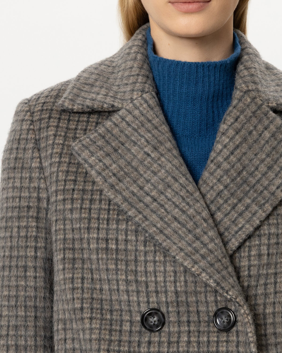 Wool Blend Check Jacket - Heather Grey