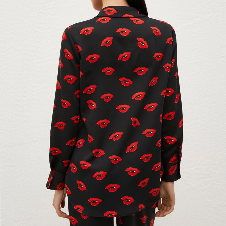 Yeah Lip Print Shirt - Black Red