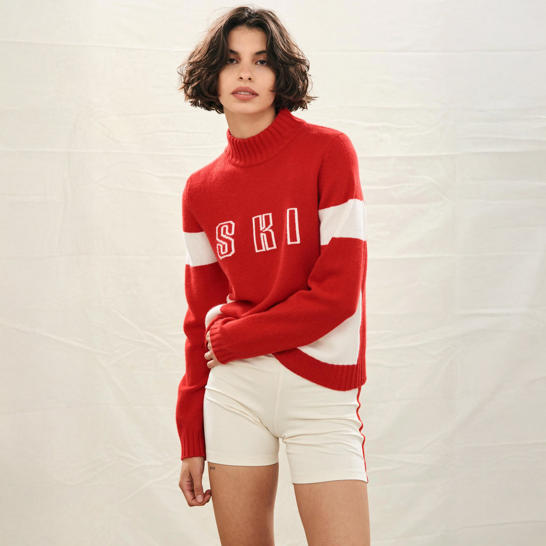 Contrast Ski Turtleneck - Akane/Maritime/White