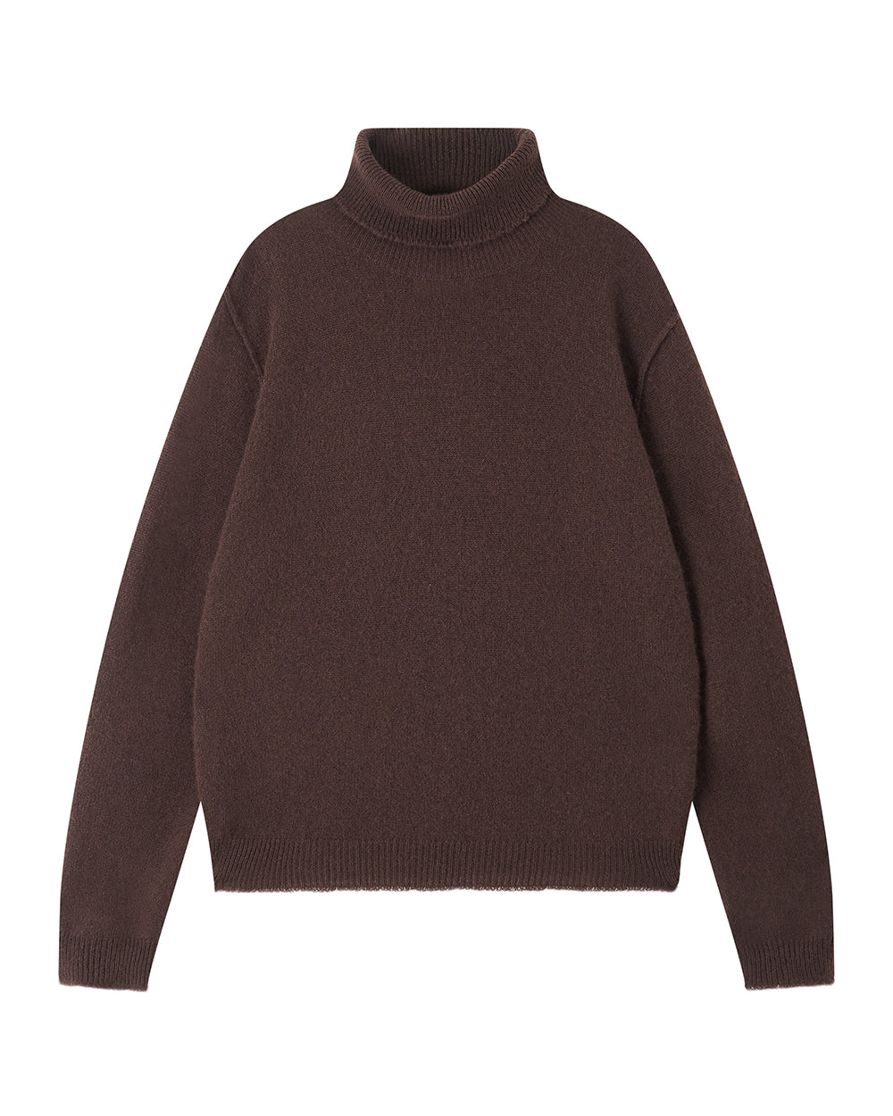 Distressed Cashmere Roll Collar - Dark Brown