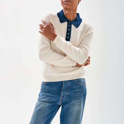 Contrast Polo - Oatmeal/Navy