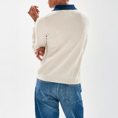 Contrast Polo - Oatmeal/Navy
