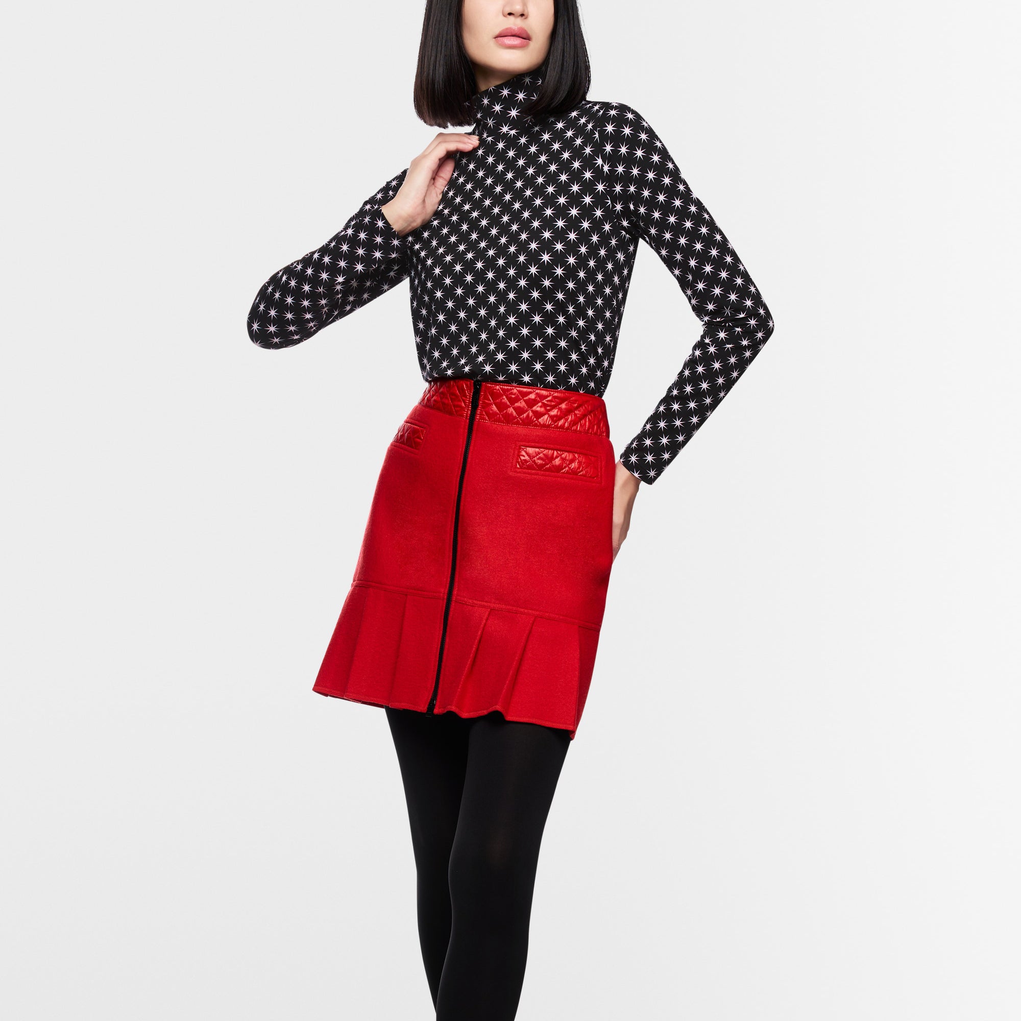 Star Fitted Polo Top - Black And White