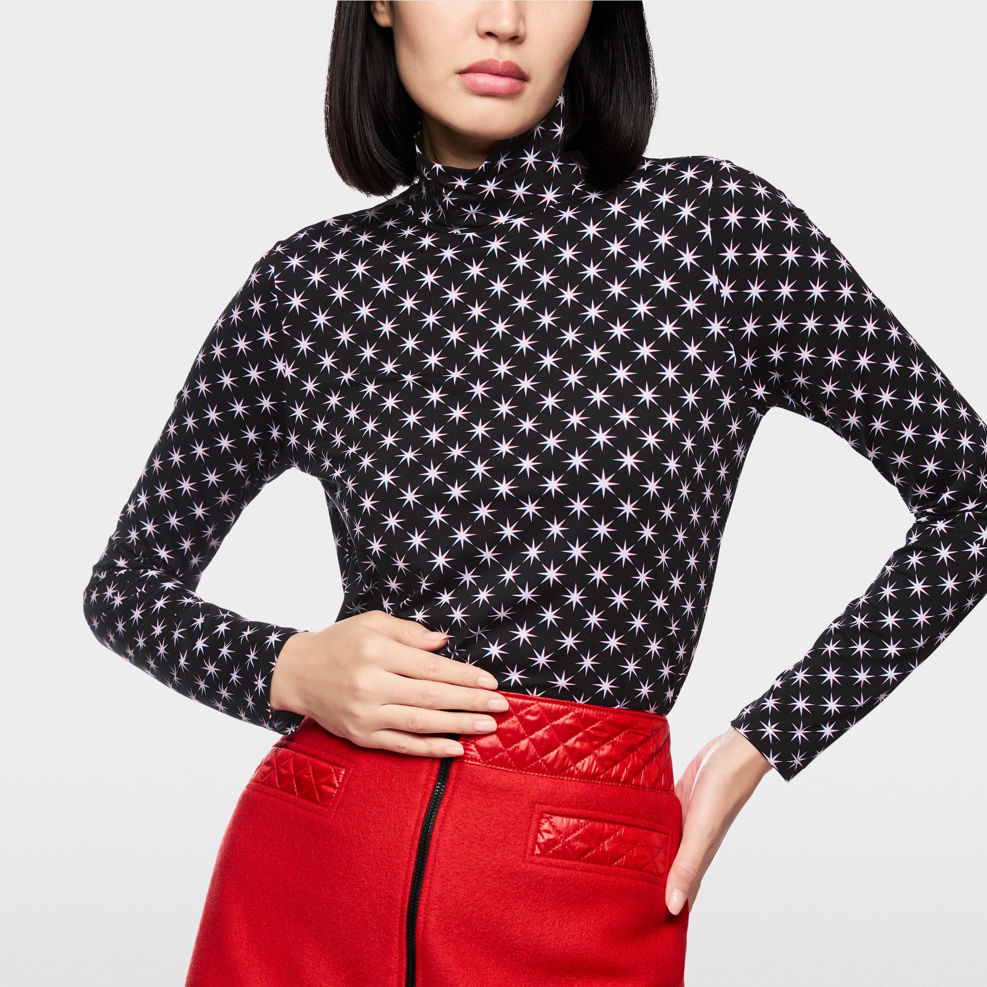 Star Fitted Polo Top - Black And White