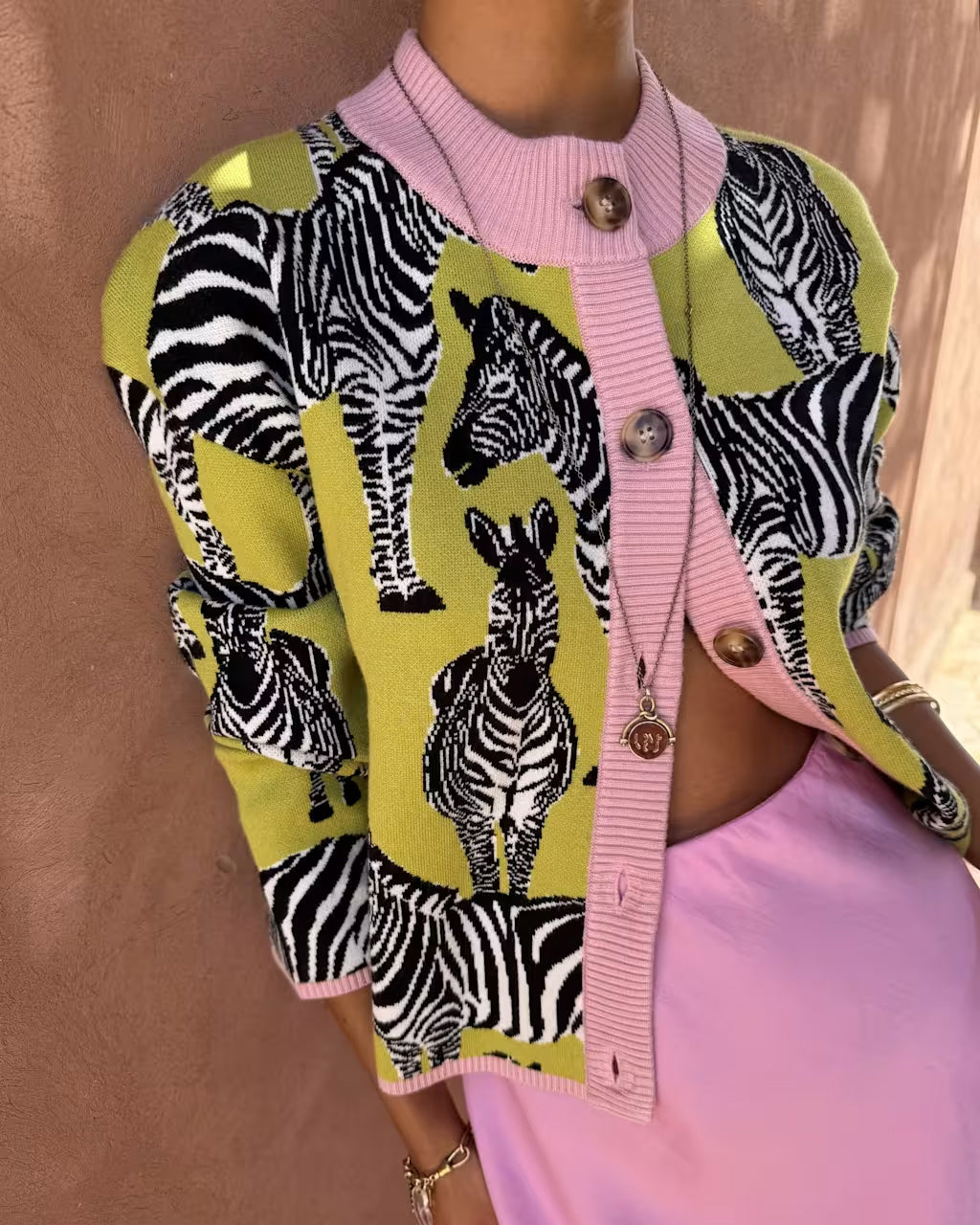 Zizi Cardigan In Khaki Zebra Jacquard - Khaki