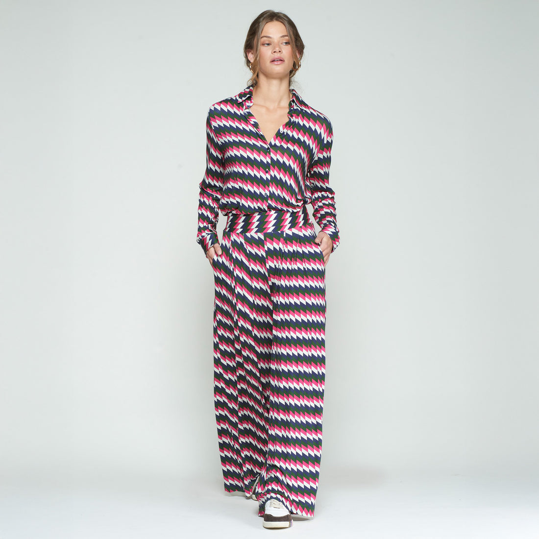 Zig Zag Jersey Trouser - Pink Green