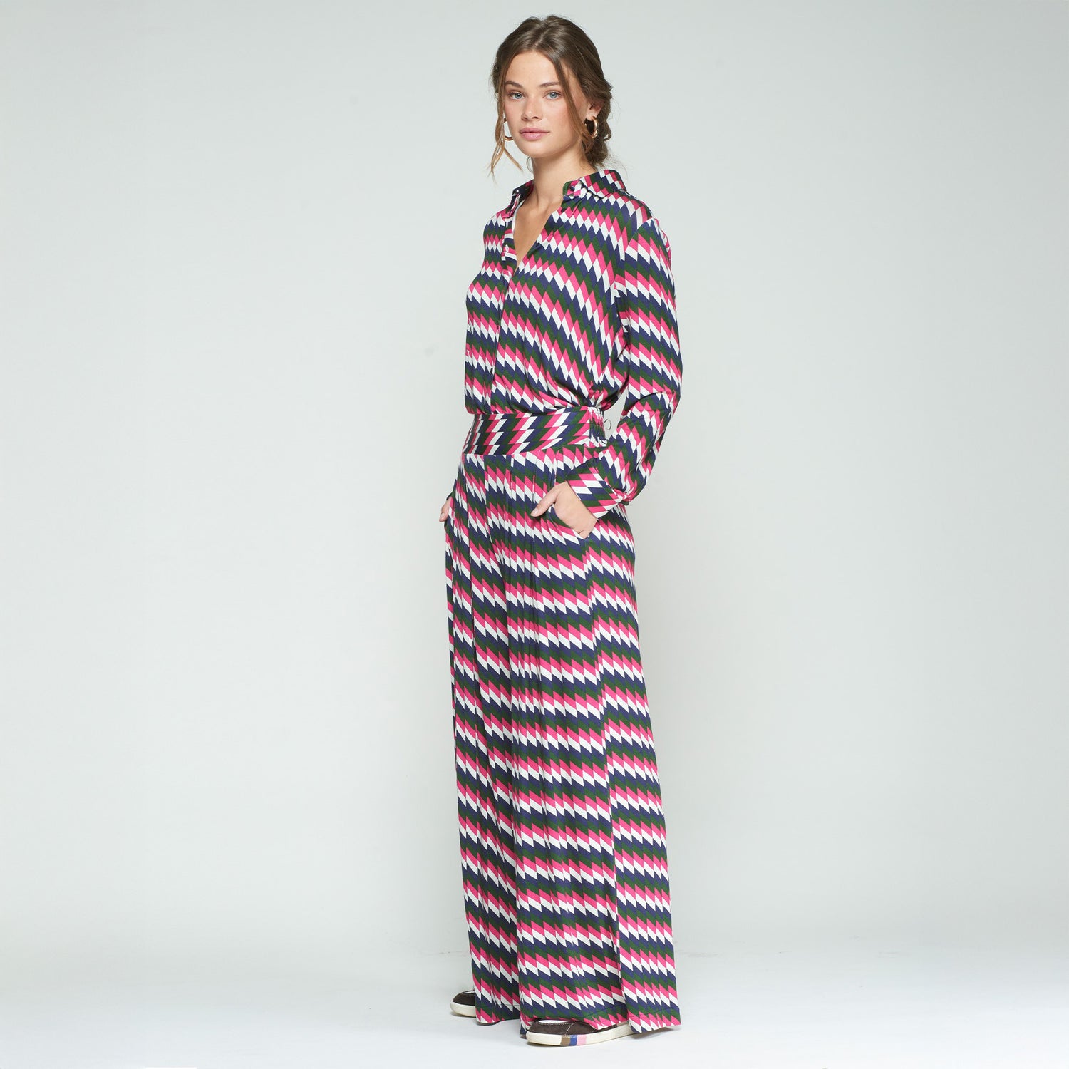 Zig Zag Jersey Trouser - Pink Green