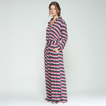 Zig Zag Jersey Trouser - Pink Green