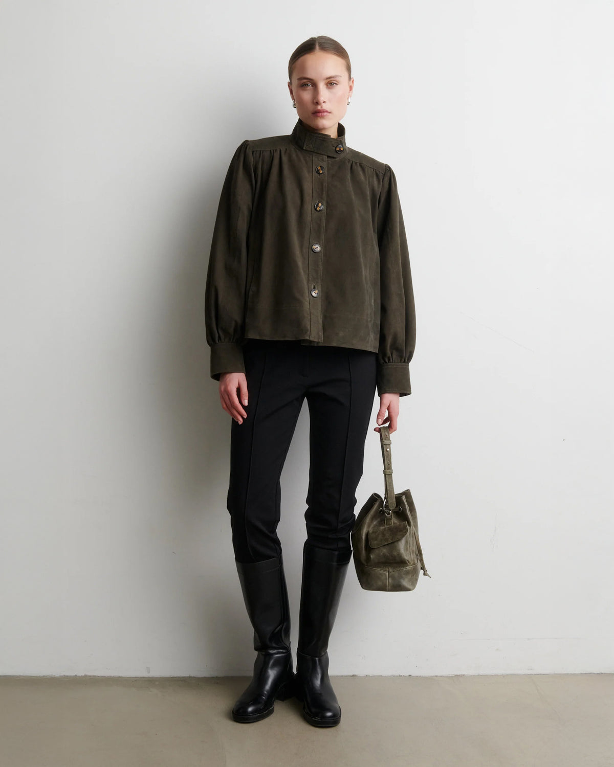 Zonie Suede Jacket - Black Olive