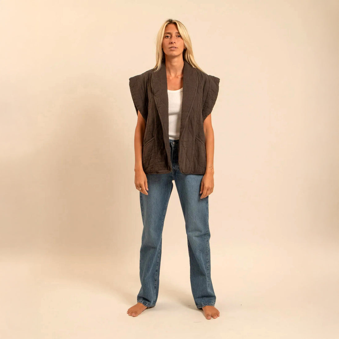 Brooklyn Muslin Quilt Gilet - Chocolate