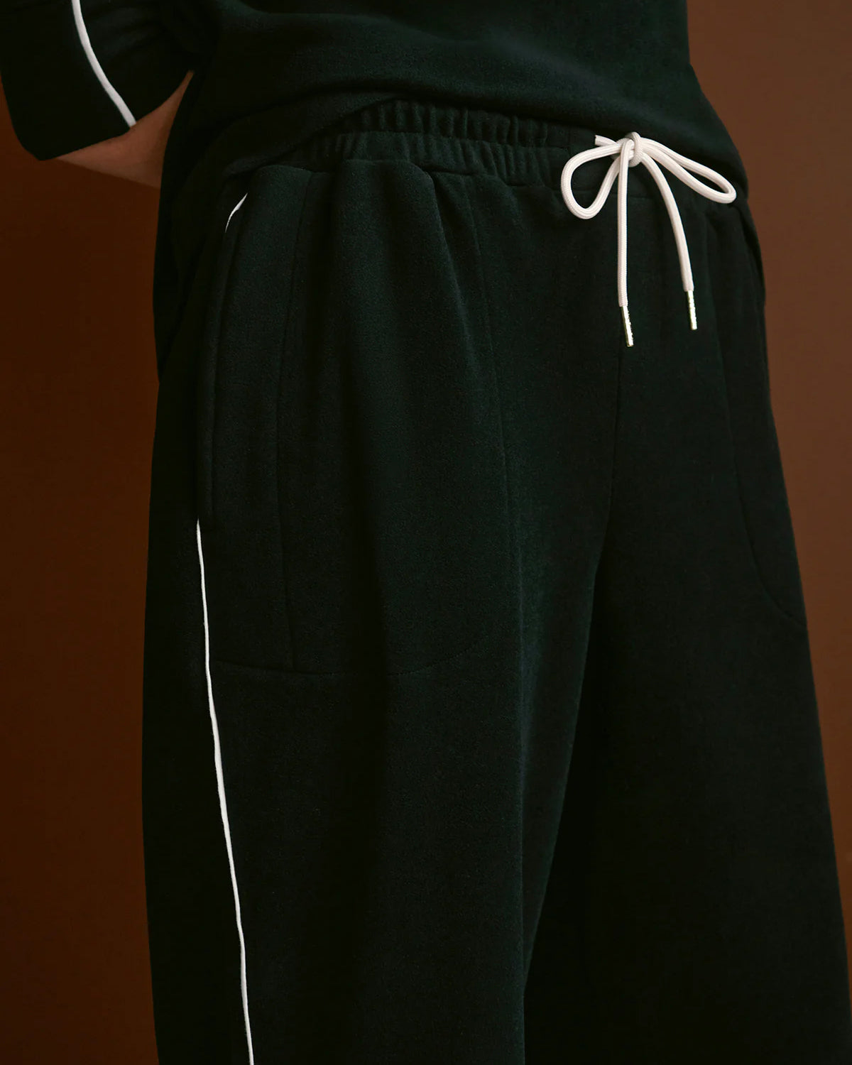 Brushed Rib Straight Leg Trousers 30" - Black / Snow White