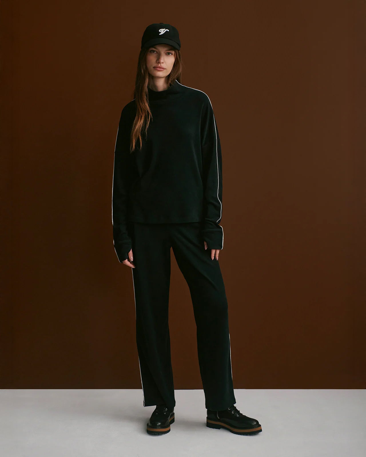 Brushed Rib Straight Leg Trousers 30" - Black / Snow White