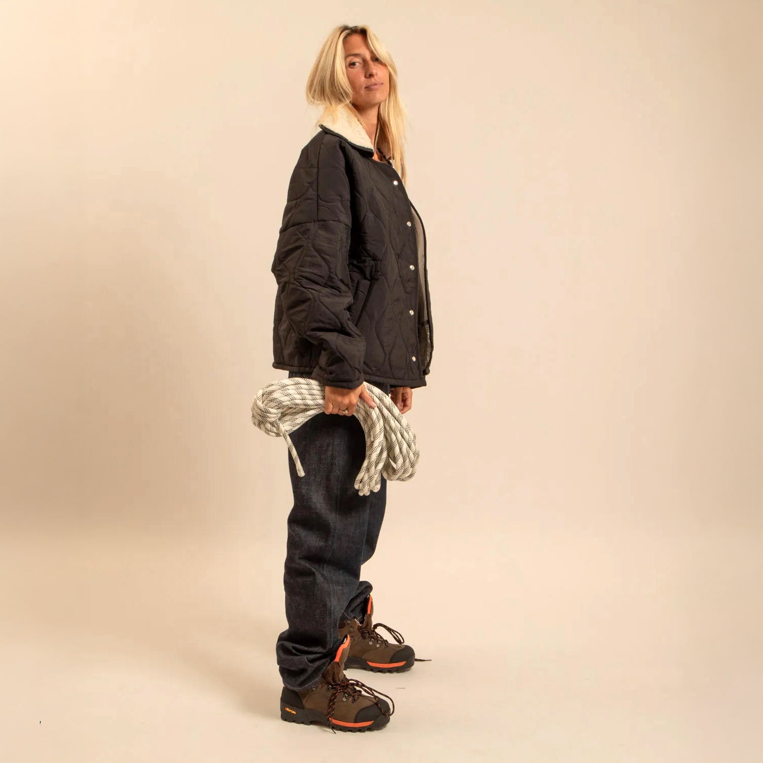 Columbus Fleece Lined Collared Quilt Jacket - Black