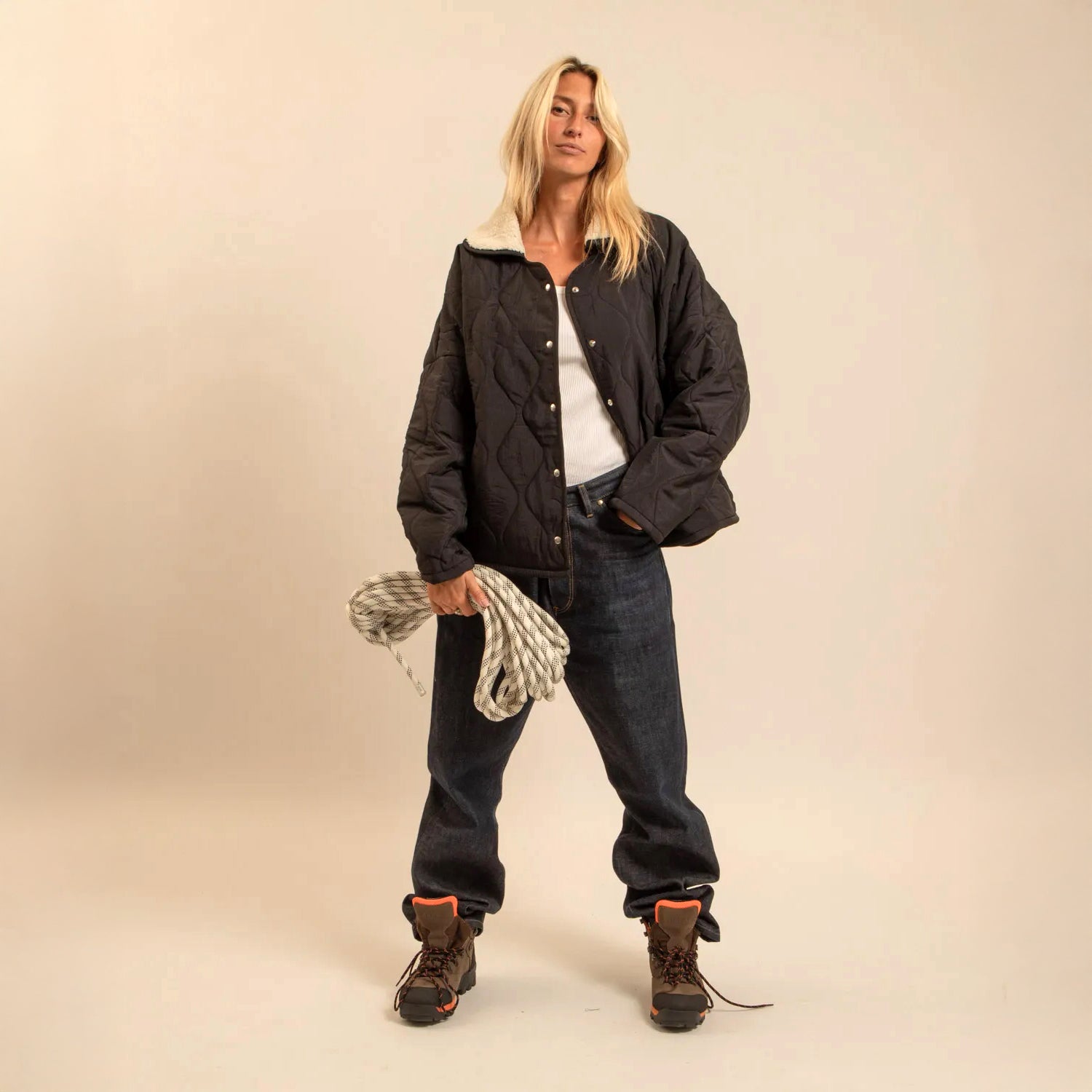 Columbus Fleece Lined Collared Quilt Jacket - Black