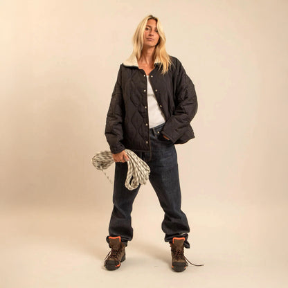 Columbus Fleece Lined Collared Quilt Jacket - Black