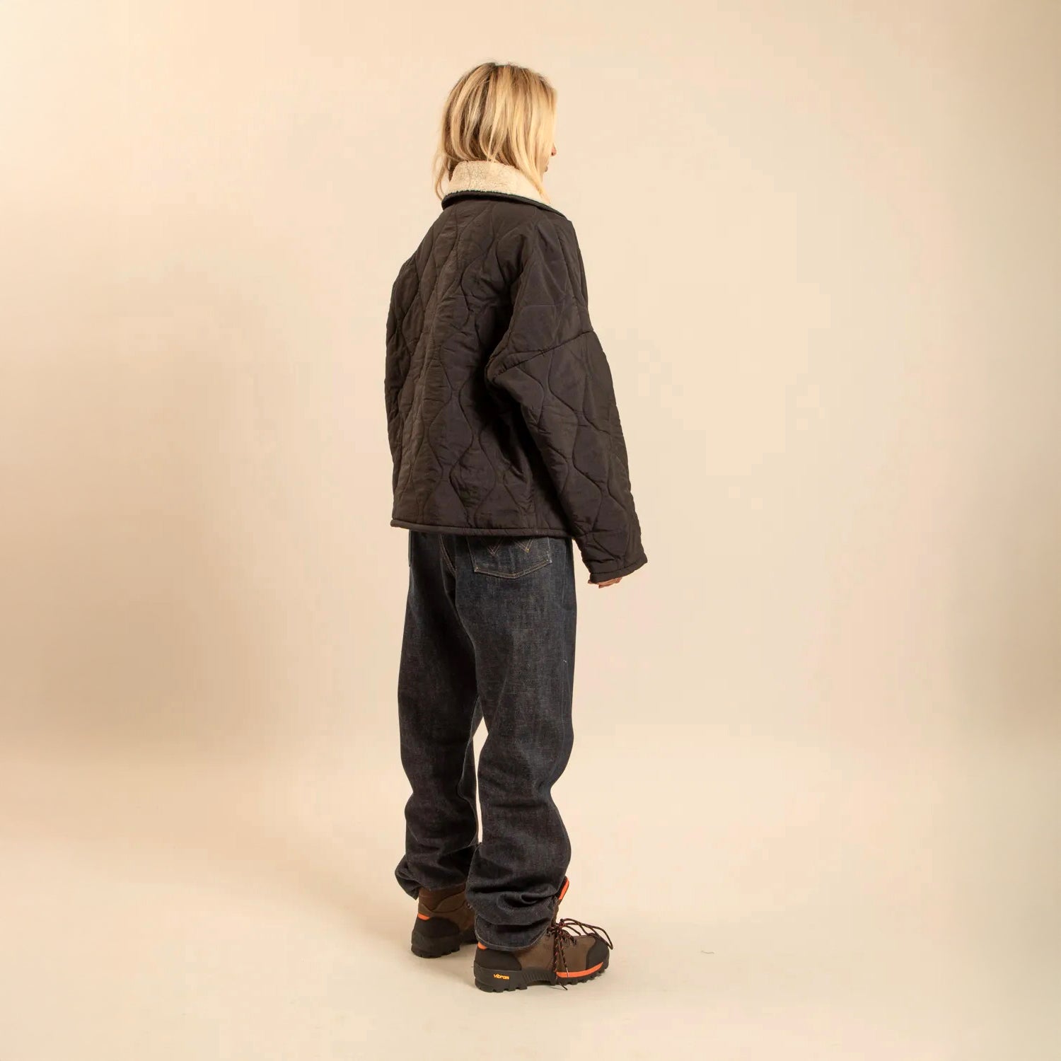 Columbus Fleece Lined Collared Quilt Jacket - Black