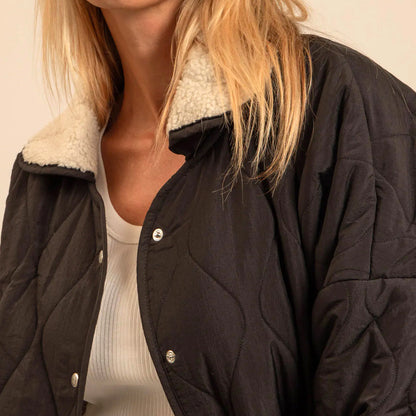 Columbus Fleece Lined Collared Quilt Jacket - Black