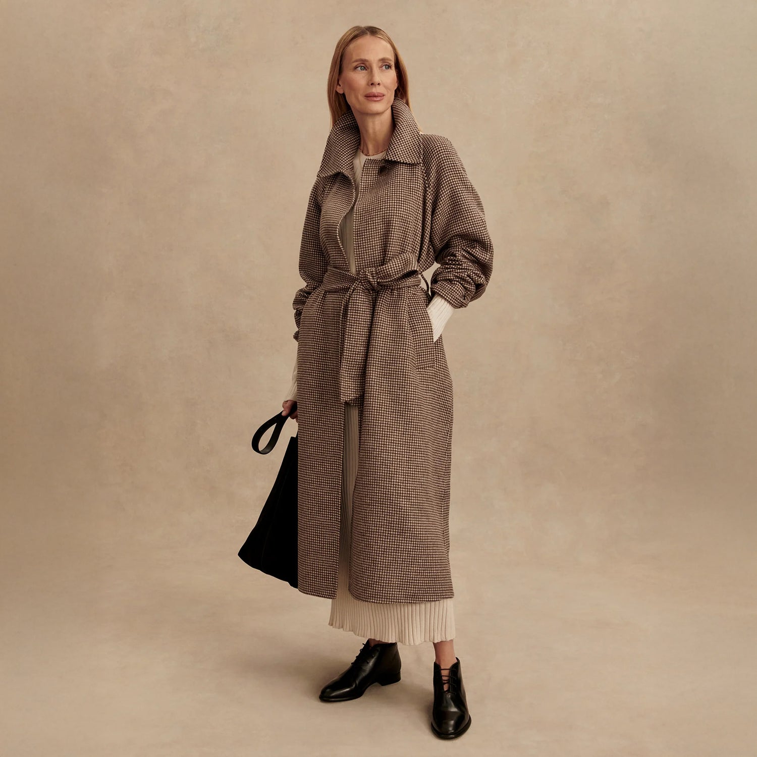 Tomlinson Belted Long Coat - Deep Taupe / Sandshell Micro Puppyt