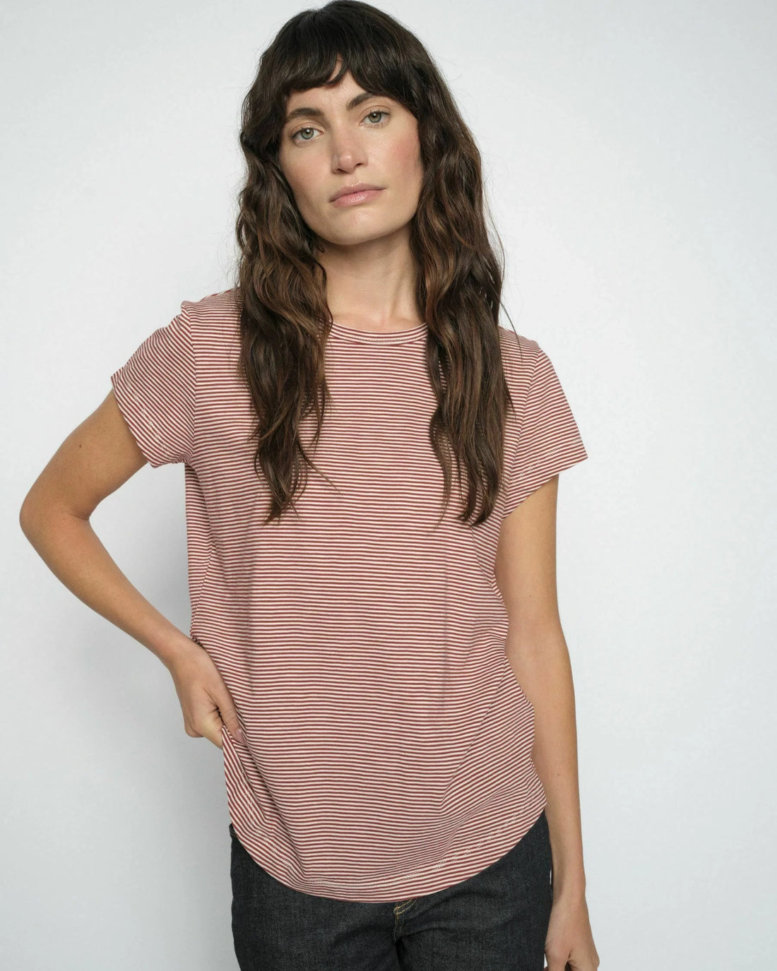 Campa O-Neck Short Sleeve Stripe Tee - Cowhide
