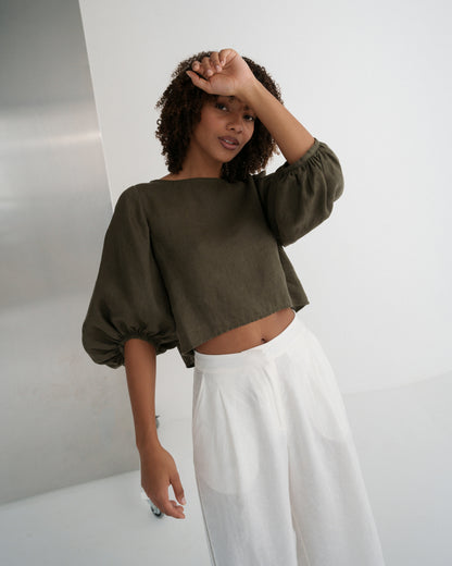Demi Linen Top - Khaki