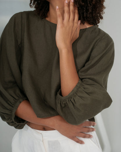 Demi Linen Top - Khaki