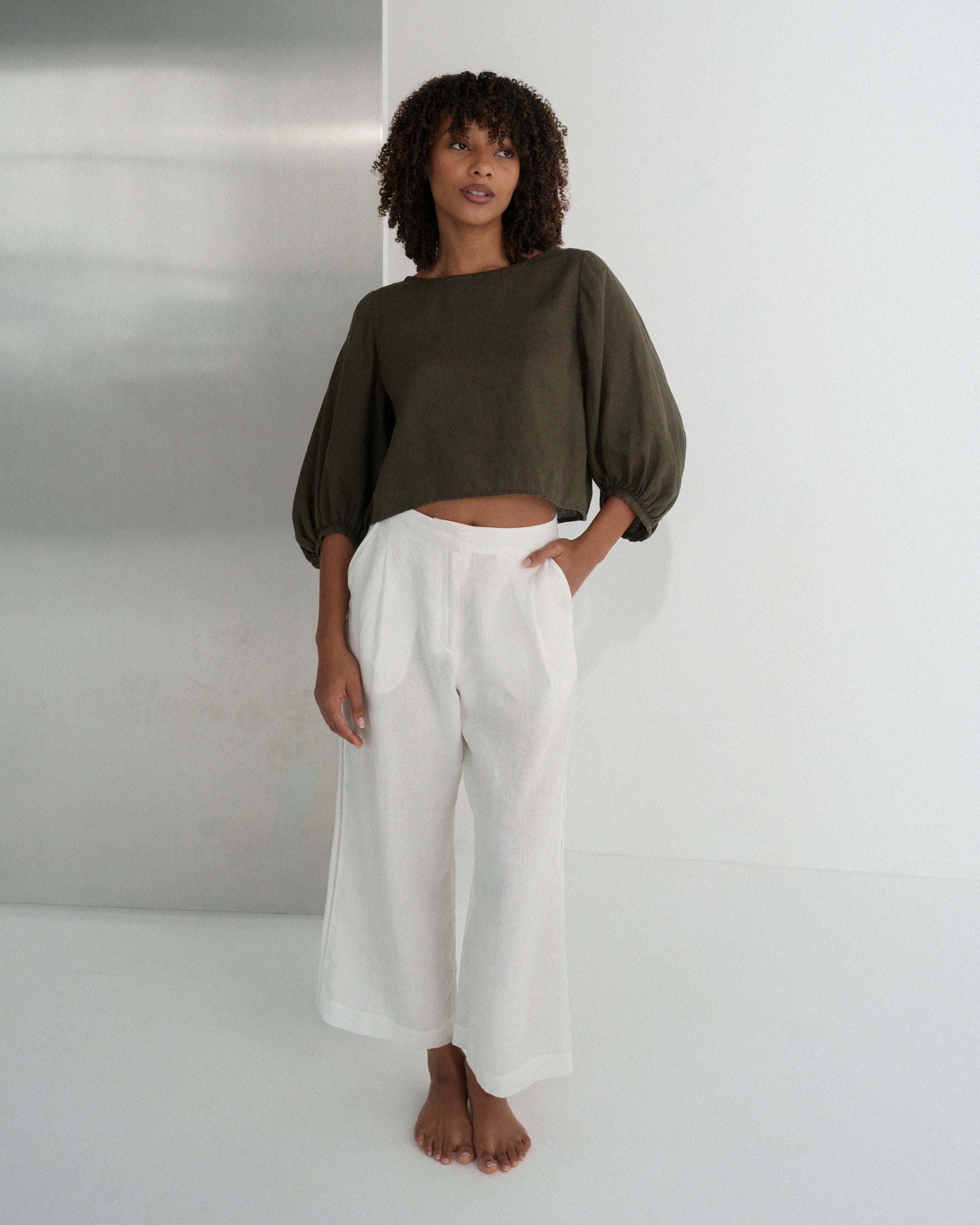 Demi Linen Top - Khaki