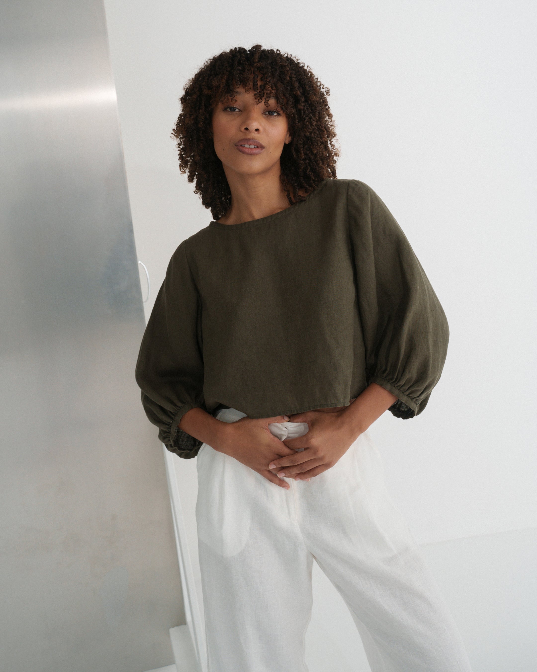 Demi Linen Top - Khaki