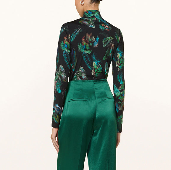 Fitted Feather Print Polo - Dark Jade Green