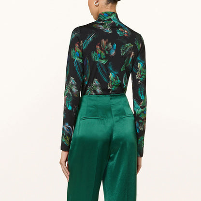 Fitted Feather Print Polo - Dark Jade Green