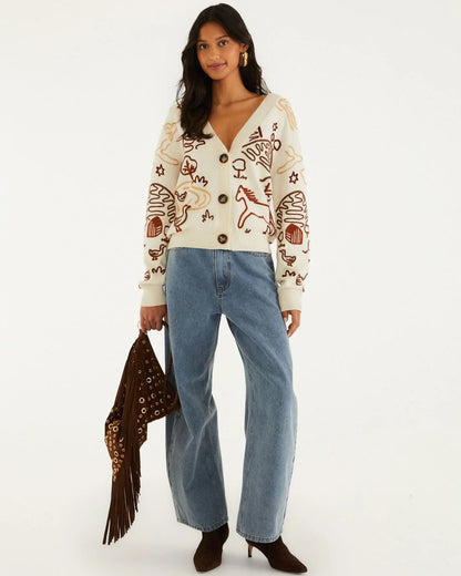 Countryside Cornelli Knit Cardigan - Off-White