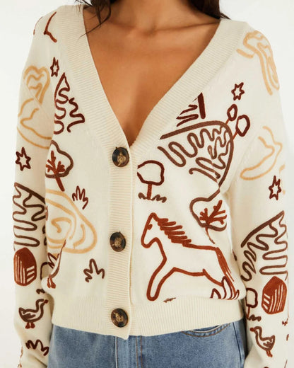 Countryside Cornelli Knit Cardigan - Off-White