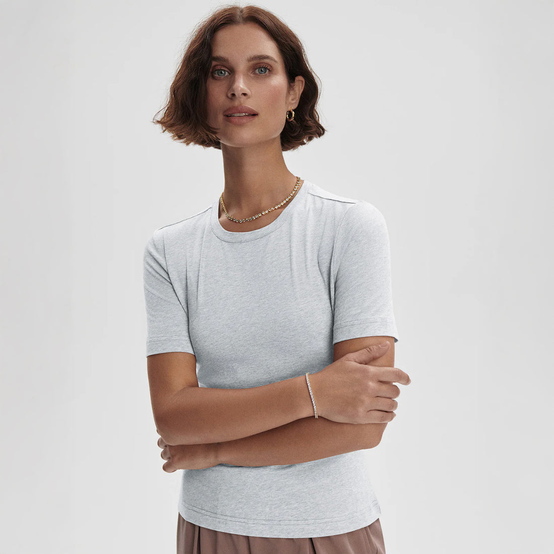 Regina Fitted Tee - Light Grey Marl