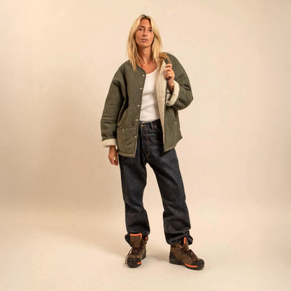 Indianapolis Fleece Lined Collarless Quilt Jacket - Khaki