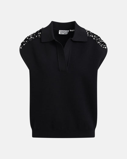 Joline Embroidered Knit Polo - Black